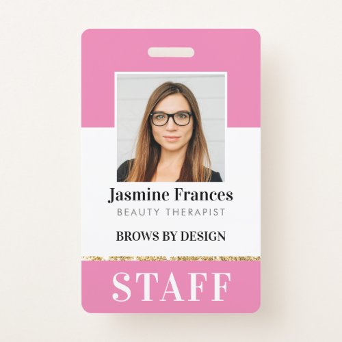 MODERN STAFF PHOTO ID work chic design pink Badge