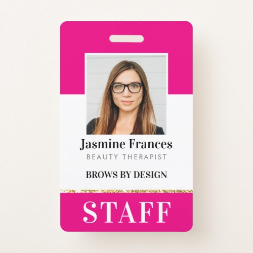 MODERN STAFF PHOTO ID work chic design pink Badge