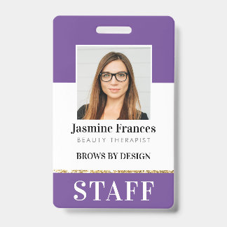 MODERN STAFF PHOTO ID work chic design purple Badge