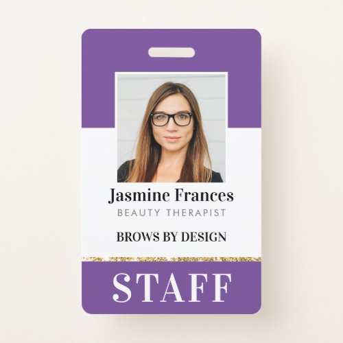 MODERN STAFF PHOTO ID work chic design purple Badge