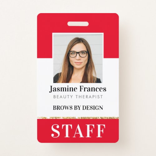 MODERN STAFF PHOTO ID work chic design red Badge