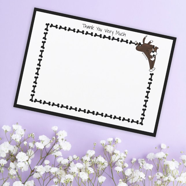 Modern Staffy Lab Dog Bone Black White Flat Thank You Card (Creator Uploaded)