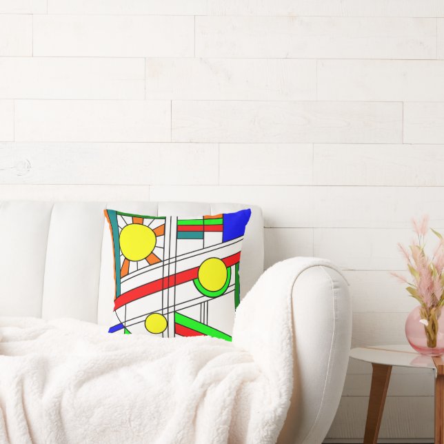 Modern Stained-Glass Look Throw Pillow (Couch)