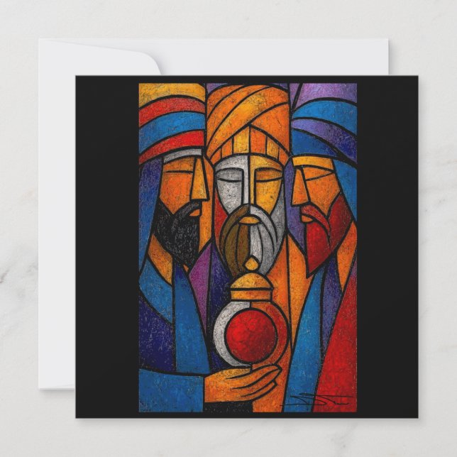 Modern Stained Glass Three Wise Men Holiday Card (Front)