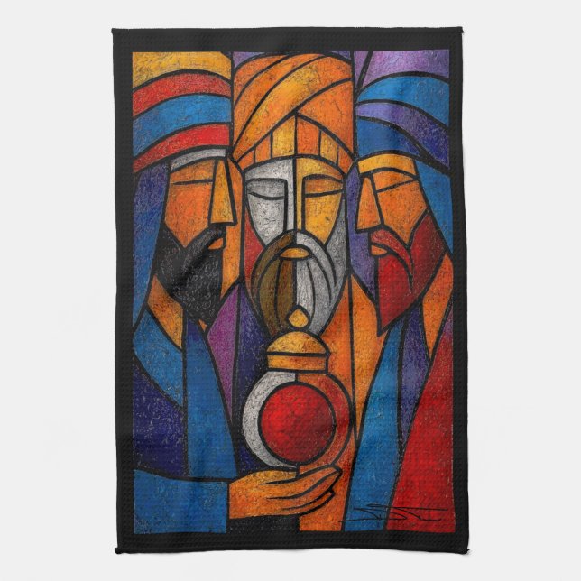 Modern Stained Glass Three Wise Men Kitchen Towel (Vertical)