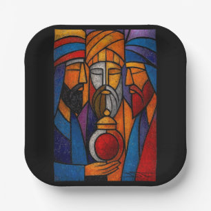 Modern Stained Glass Three Wise Men Paper Plates