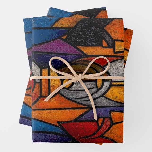 Modern Stained Glass Three Wise Men Wrapping Paper Sheets (In situ)