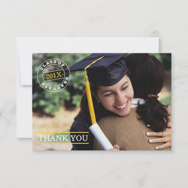 Modern Stamp Photo Graduation Thank You | Gold