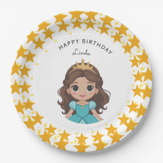 Modern Star and Disney Princess Birthday gold Paper Plates