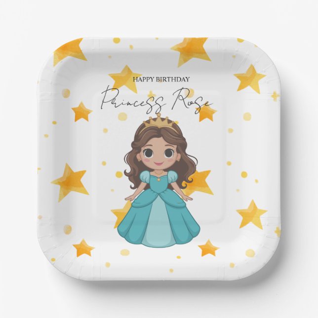 Modern Star and Disney Princess Birthday Paper Plates (Front)