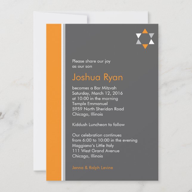 Modern Star Bar Mitzvah Invitation (Front)