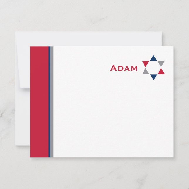 Modern Star Bar Mitzvah Thank You Card (Front)