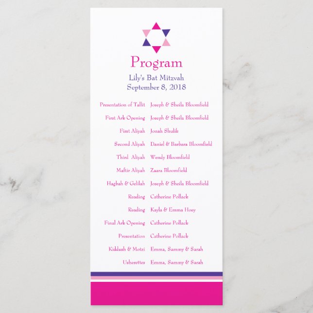 Modern Star Bat Mitzvah Program (Front)