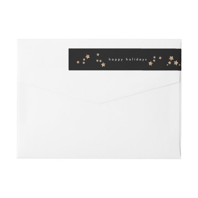 Modern Star Black Onyx Christmas Happy Holiday Wrap Around Label