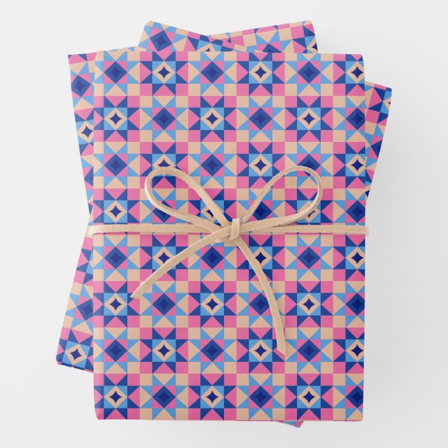 Modern Star Block Quilt Wrapping Paper Sheets (In situ)