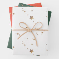 Modern Star Cherry Green White Christmas Happy Wrapping Paper Sheets