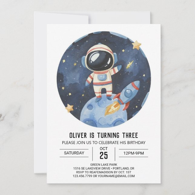 Modern Star Cosmic Astronaut Boy Birthday Invitation (Front)