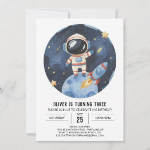 Modern Star Cosmic Astronaut Boy Birthday Invitation