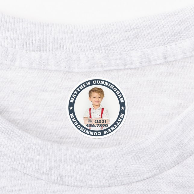 Modern Star Custom Photo Name Phone Number Kids' Labels (Affixed)