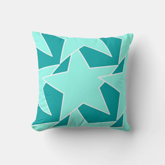 Modern Star Geometric - Aqua and turquoise Throw Pillow (Front)