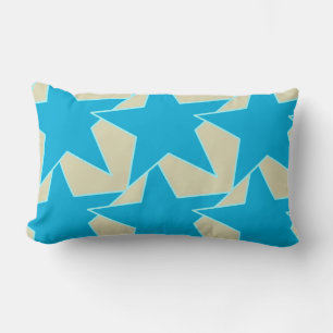Modern Star Geometric - cerulean blue and tan Lumbar Pillow