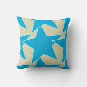 Modern Star Geometric - cerulean blue and tan Throw Pillow