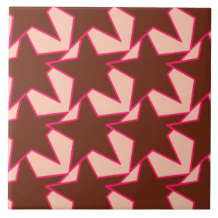 Modern Star Geometric - chocolate and peach Ceramic Tile