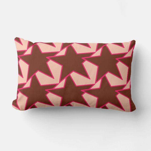 Modern Star Geometric - chocolate and peach Lumbar Pillow (Front)