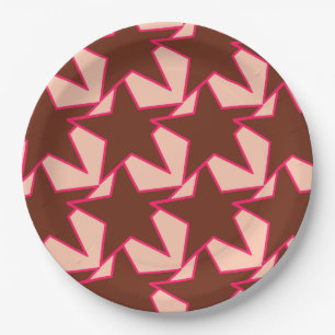 Modern Star Geometric - chocolate and peach Paper Plates