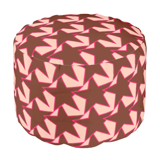 Modern Star Geometric - chocolate and peach Pouf (Angled Front)