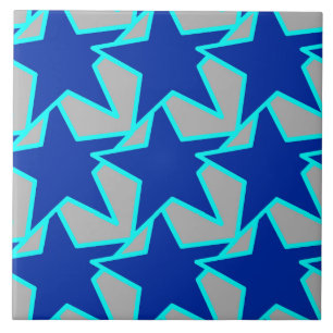 Modern Star Geometric Cobalt Blue and Gray Ceramic Tile