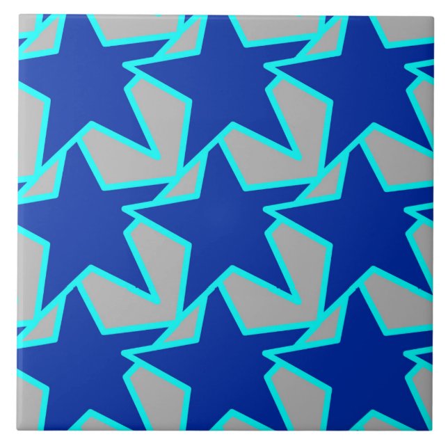 Modern Star Geometric Cobalt Blue and Gray Ceramic Tile (Front)