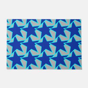 Modern Star Geometric Cobalt Blue and Gray Doormat