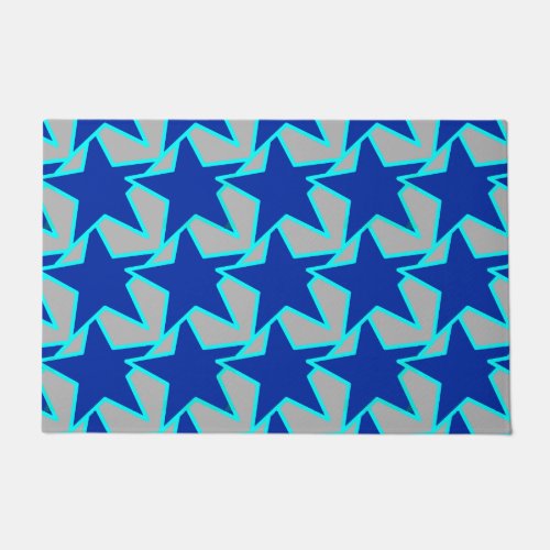 Modern Star Geometric Cobalt Blue and Gray Doormat
