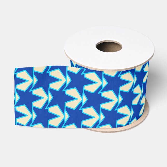Modern Star Geometric - cobalt blue and taupe Grosgrain Ribbon (Spool)