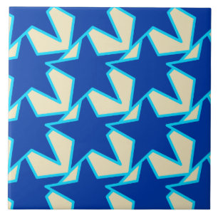 Modern Star Geometric - cobalt blue and taupe Tile