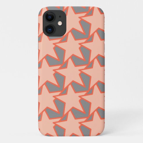 Modern Star Geometric Coral Orange and Gray iPhone 11 Case