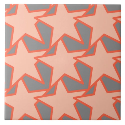 Modern Star Geometric Coral Orange and Gray Ceramic Tile