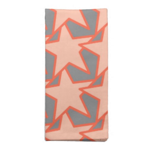 Modern Star Geometric Coral Orange and Gray Cloth Napkin