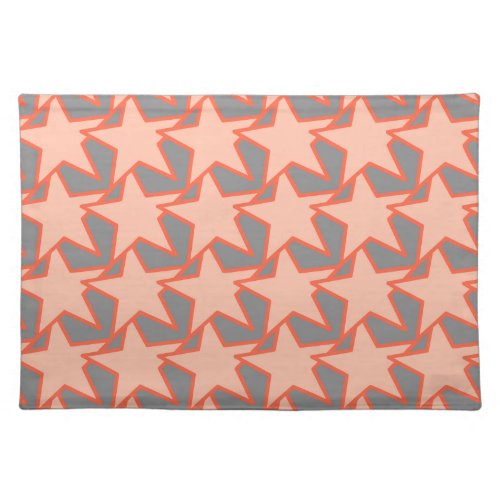 Modern Star Geometric Coral Orange and Gray Cloth Placemat