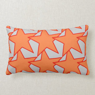 Modern Star Geometric - coral orange and grey Lumbar Pillow