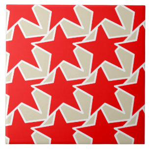 Modern Star Geometric - deep red and taupe Ceramic Tile