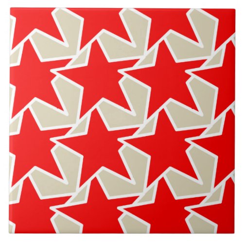Modern Star Geometric _ deep red and taupe Ceramic Tile
