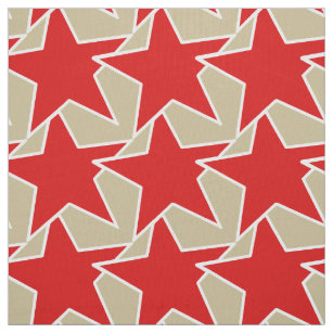 Modern Star Geometric - deep red and taupe Fabric