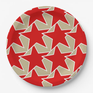 Modern Star Geometric - deep red and taupe Paper Plates