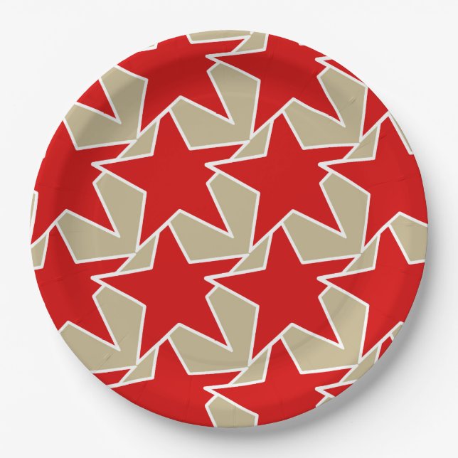 Modern Star Geometric - deep red and taupe Paper Plates (Front)