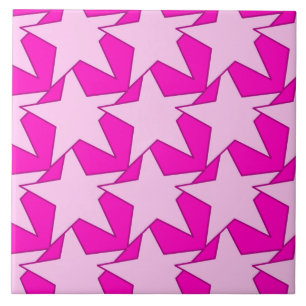 Modern Star Geometric - Fuchsia and ice pink Ceramic Tile