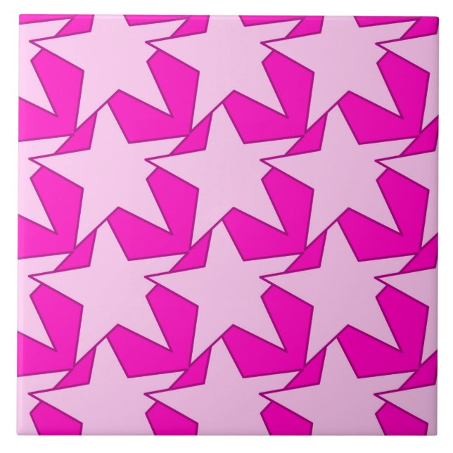 Modern Star Geometric - Fuchsia and ice pink Ceramic Tile (Front)