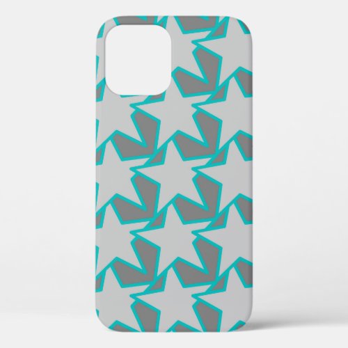 Modern Star Geometric Gray and Turquoise iPhone 12 Case