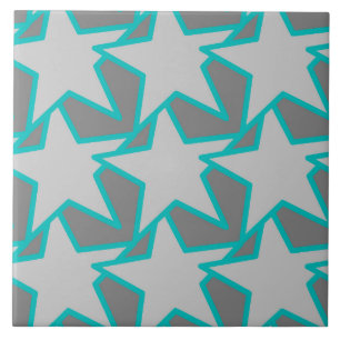 Modern Star Geometric, Gray and Turquoise Ceramic Tile